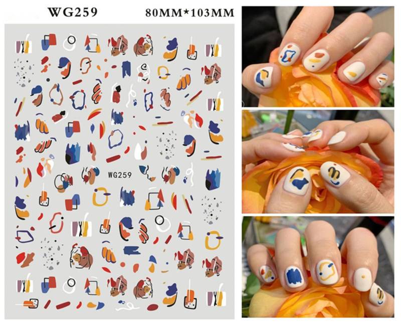 Abstrakte Figuren Polka Dots Miley Gesicht Emoji Gänseblümchen Regenbogen Einhorn Ei Pastell Malerei Marmor Extra Dünne Selbstklebende Nagelaufkleber von NailsArtDesign