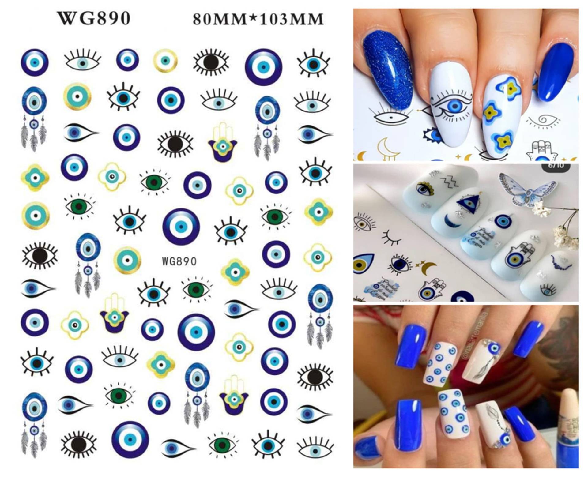 Evil Eye Nail Sticker Hamsa Hand Der Fatima 3D Selbstklebender von NailsArtDesign