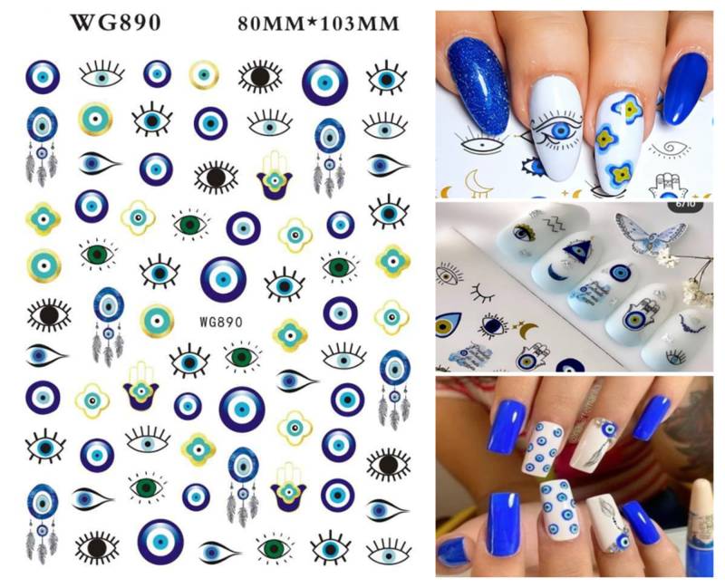 Evil Eye Nail Sticker Hamsa Hand Der Fatima 3D Selbstklebender von NailsArtDesign