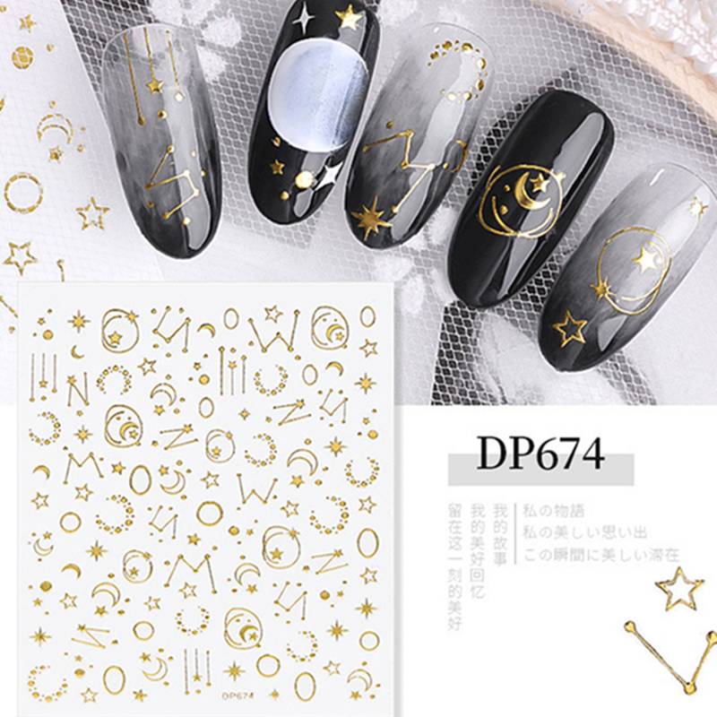 Nagel Aufkleber Nail Art Decals Sticker Sternbild Meteor Stern Mond Sternzeichen Gold Und Silber3D Selbstklebend von NailsArtDesign