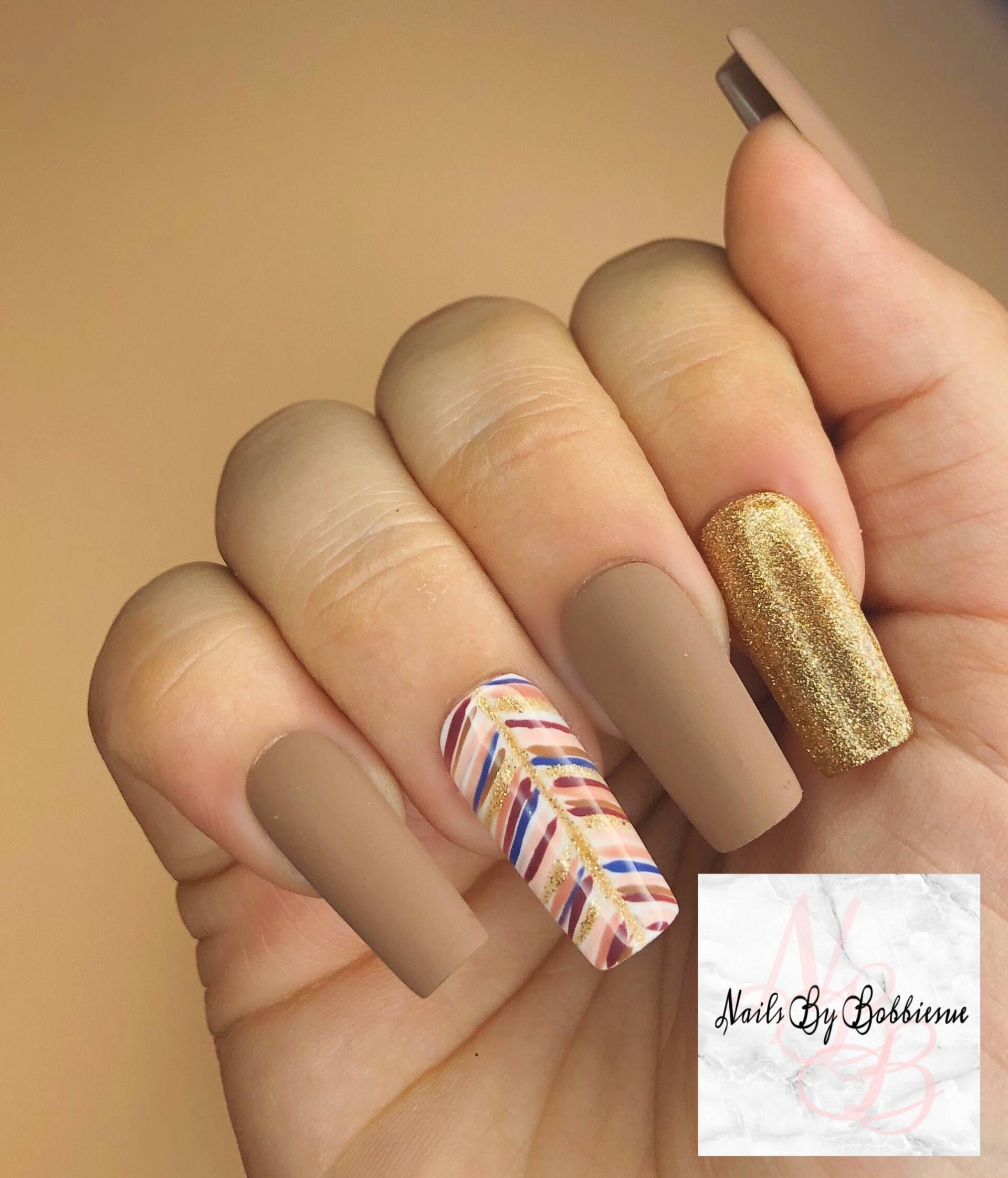 Golden Feather Fall Drücken Sie Auf Die Nägel/Künstliche Selbstgemachte Wiederverwendbare von NailsByBobbiesue