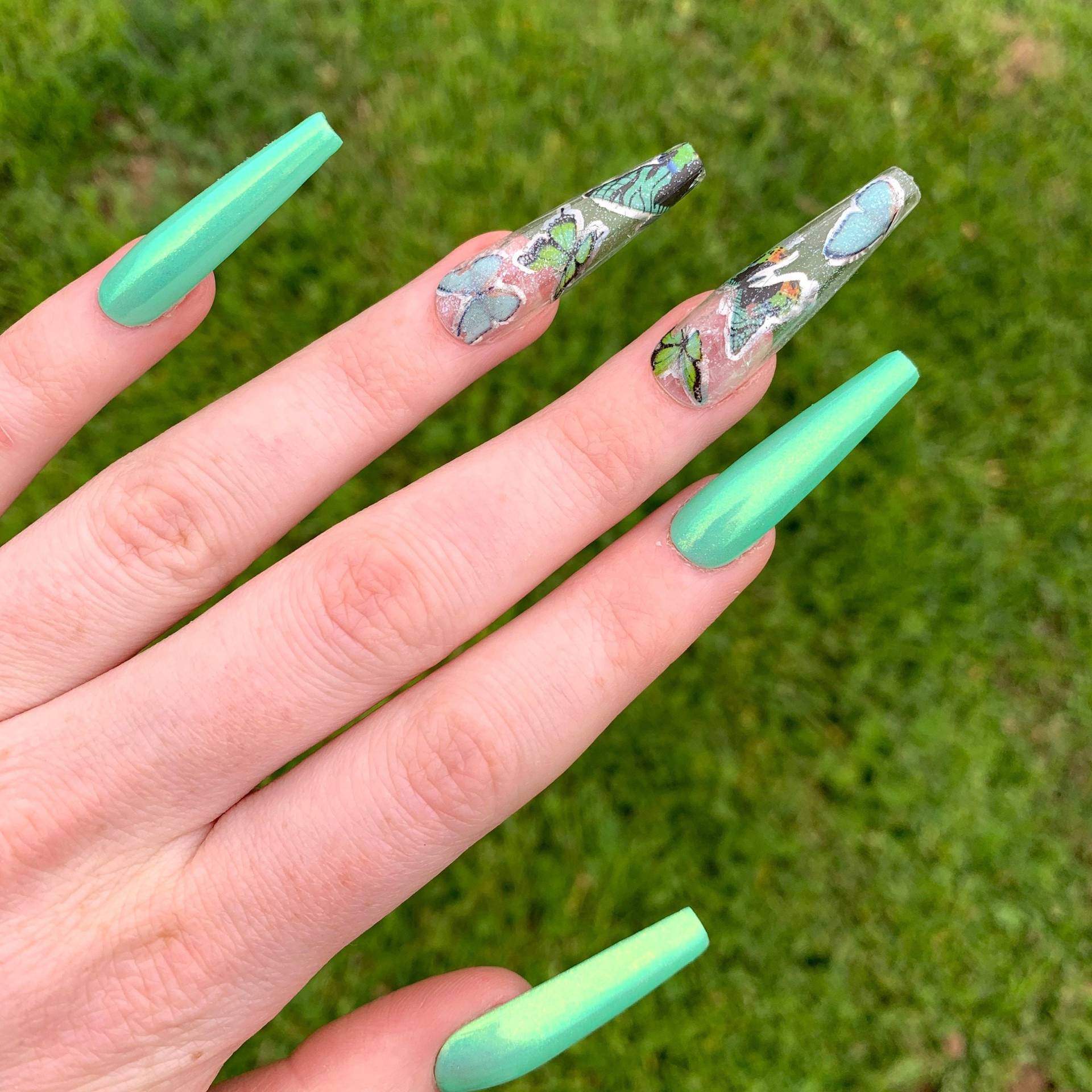 Mariposa Mintdrücken Sie Auf Nägelstick Nägelwiederverwendbare Nägelschmetterling Drücken Nägelchrom Nägelmint Nägelfalsche Nägelfoliennägel von NailsbyDeAnza