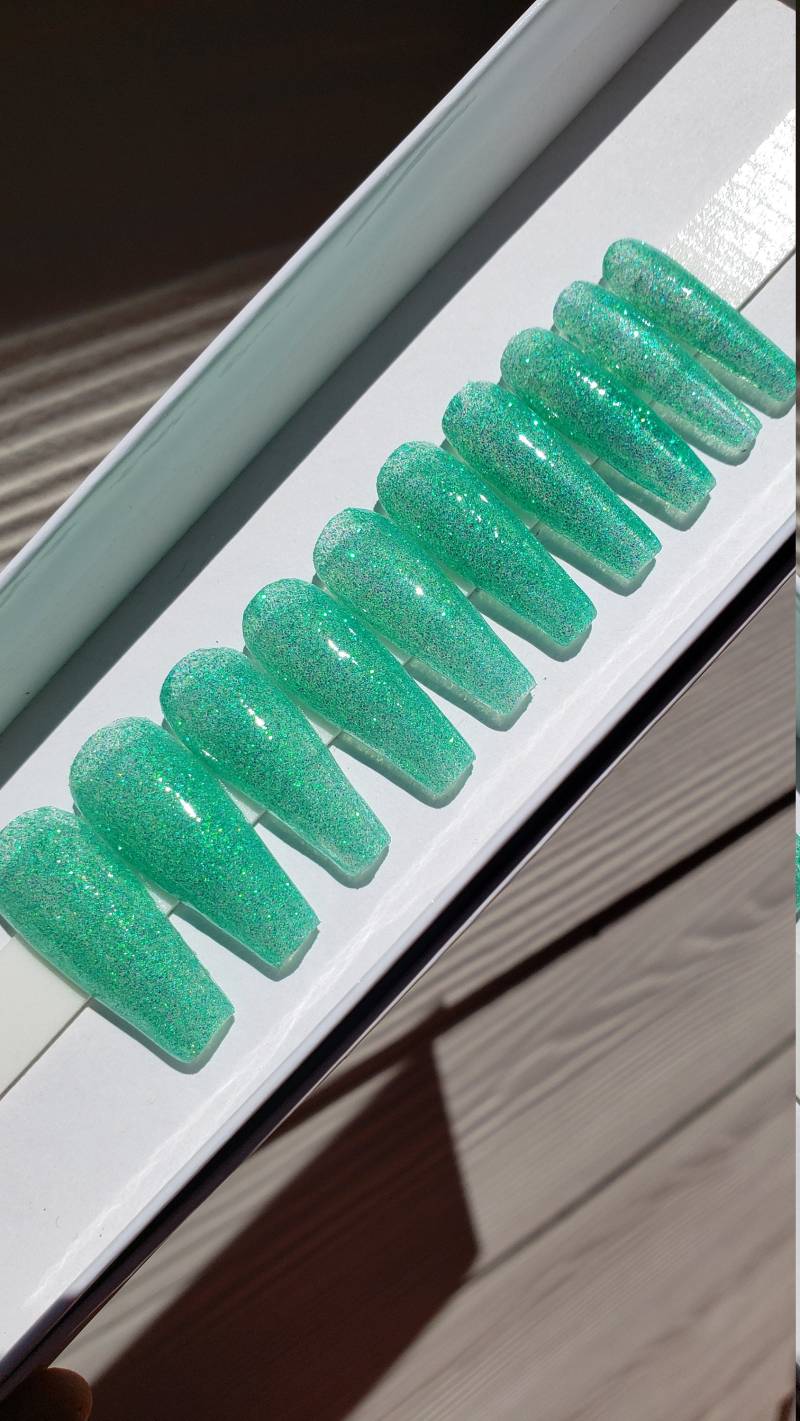 Mermaid Glitter Jellys Sea Green Teal Jelly Langer Sarg Drücken Sie Die Nägel Aus von NailsbyMooda