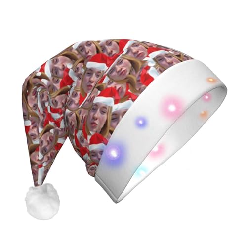 Personalisierte Weihnachtsmannmütze für Erwachsene mit LED-Licht, personalisierbare Weihnachtsmütze, Unisex, klassische Weihnachtsmannmütze aus Samt für Weihnachten, Neujahrsparty, Kopfbedeckung von Naispanda