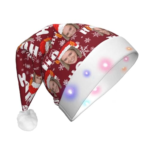 Personalisierte Weihnachtsmannmütze für Erwachsene mit LED-Licht, personalisierbare Weihnachtsmütze, Unisex, klassische Weihnachtsmannmütze aus Samt für Weihnachten, Neujahrsparty, Kopfbedeckung von Naispanda