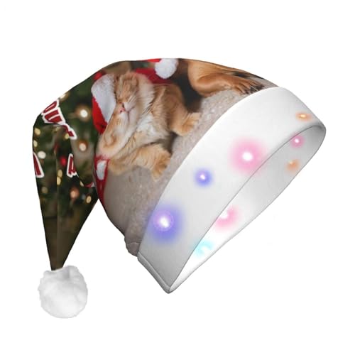 Personalisierte Weihnachtsmannmütze für Erwachsene mit LED-Licht, personalisierbare Weihnachtsmütze, Unisex, klassische Weihnachtsmannmütze aus Samt für Weihnachten, Neujahrsparty, Kopfbedeckung von Naispanda