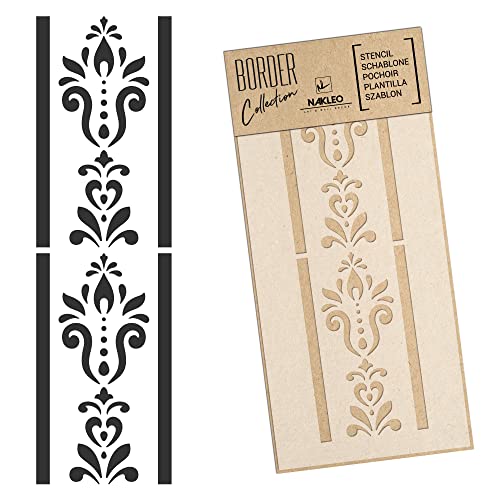 NAKLEO Bordüre Schablone zum Malen 21x45 cm, Damast Ornament Klassisch Muster, Kunstoff Wiederverwendbare Wandchablone, Handwerk DIY Dekoration, Stoff Möbel Holz Papier NAKLEO Bordüre Schablone zum Malen 21x45 cm, Damast Ornament Klassisch Muster, Kunstoff Wiederverwendbare Wandchablone, Handwerk DIY Dekoration, Stoff Möbel Holz Papier von Nakleo