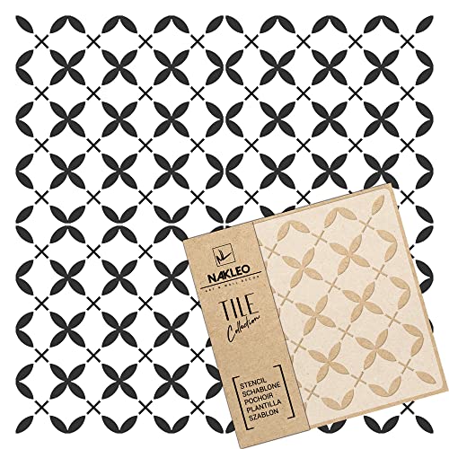 NAKLEO Tile Fliesen Mal Schablone – 25x25 cm - Maraflowers Geometrisches Retro Ornament - Kunststoff Wiederverwendbare Bodenschablone von Nakleo