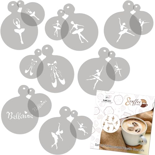 NAKLEO Kaffee Kekse Dekoration Wiederverwendbar Plastik Backen Schablone - 7x7cm und 11x11cm - Ballerinen Ballett - Kunst Basteln DIY Plätzchen Gebäck Biskuits Kuchen Glasur Küche Zuckerguss von Nakleo