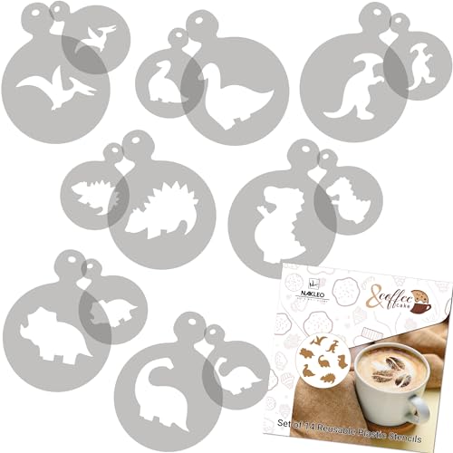 NAKLEO Kaffee Kekse Dekoration Wiederverwendbar Plastik Backen Schablone - 7x7cm und 11x11cm - Dinosaurier Dino Tiere - Kunst Basteln DIY Plätzchen Gebäck Biskuits Kuchen Glasur Küche Zuckerguss von Nakleo