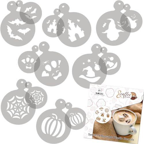 NAKLEO Kaffee Kekse Dekoration Wiederverwendbar Plastik Backen Schablone - 7x7cm und 11x11cm - Halloween Gespenstische Spinne - Kunst Basteln DIY Plätzchen Gebäck Biskuits Kuchen Glasur Küche von Nakleo