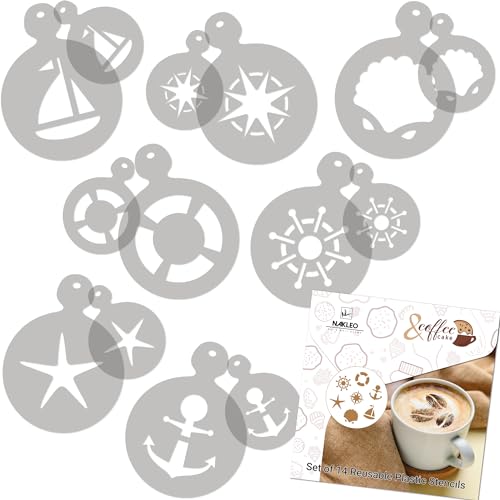 NAKLEO Kaffee Kekse Dekoration Wiederverwendbar Plastik Backen Schablone - 7x7cm und 11x11cm - Meer Schiff Anker - Kunst Basteln DIY Plätzchen Gebäck Biskuits Kuchen Glasur Küche Zuckerguss von Nakleo