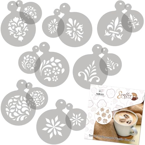 NAKLEO Kaffee Kekse Dekoration Wiederverwendbar Plastik Backen Schablone - 7x7cm und 11x11cm - Ornament Muster Dekor - Kunst Basteln DIY Plätzchen Gebäck Biskuits Kuchen Glasur Küche Zuckerguss von Nakleo