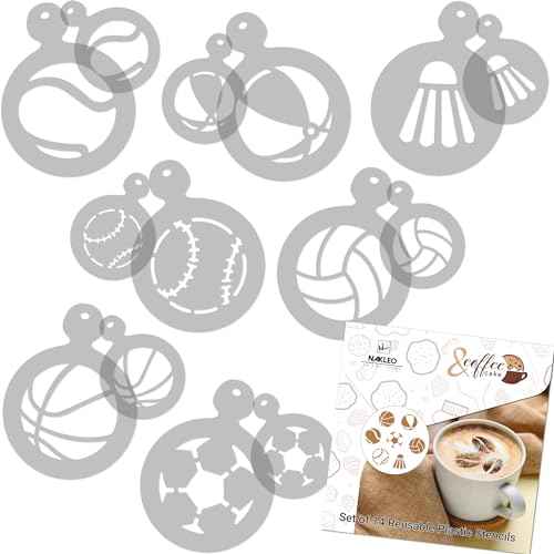 NAKLEO Kaffee Kekse Dekoration Wiederverwendbar Plastik Backen Schablone - 7x7cm und 11x11cm - Sport Fußball Bälle - Kunst Basteln DIY Plätzchen Gebäck Biskuits Kuchen Glasur Küche Zuckerguss von Nakleo