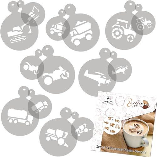 NAKLEO Kaffee Kekse Dekoration Wiederverwendbar Plastik Backen Schablone - 7x7cm und 11x11cm - Transport Traktor Lkw - Kunst Basteln DIY Plätzchen Gebäck Biskuits Kuchen Glasur Küche Zuckerguss von Nakleo