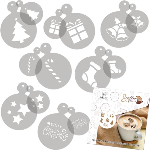 NAKLEO Kaffee Kekse Dekoration Wiederverwendbar Plastik Backen Schablone - 7x7cm und 11x11cm - Weihnachten Winter - Kunst Basteln DIY Plätzchen Gebäck Biskuits Kuchen Glasur Küche Zuckerguss von Nakleo