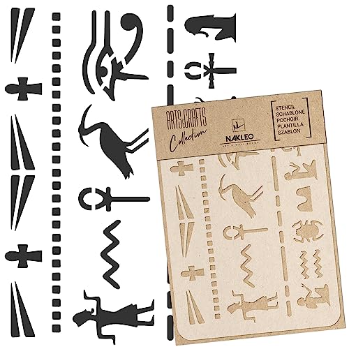 NAKLEO Malschablone für Handwerk A3 30x42cm, Ägyptische Hieroglyphen Geometrisch Muster, Wiederverwendbare Kunststoff DIY & Scrapbooking Zeichenschablone, Decoupage Kunst Vorlage, Stoff Möbel Holz von Nakleo