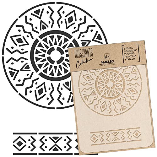 NAKLEO Malschablone für Handwerk A4 21x30cm, Afrikanisches Mandala Ornament Muster, Wiederverwendbare Kunststoff DIY & Scrapbooking Zeichenschablone, Decoupage Kunst Vorlage, Wand Stoff Möbel Holz von Nakleo