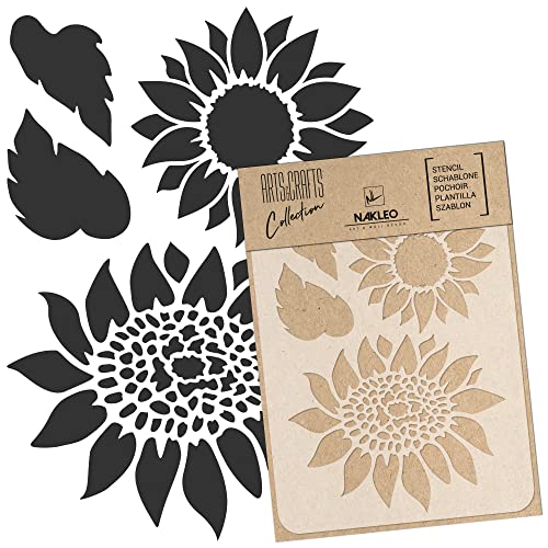 NAKLEO Malschablone für Handwerk A4 21x30cm, Sonnenblumen Blatt Natur Muster, Wiederverwendbare Kunststoff DIY & Scrapbooking Zeichenschablone, Decoupage Kunst Vorlage, Wand Stoff Möbel Holz von Nakleo