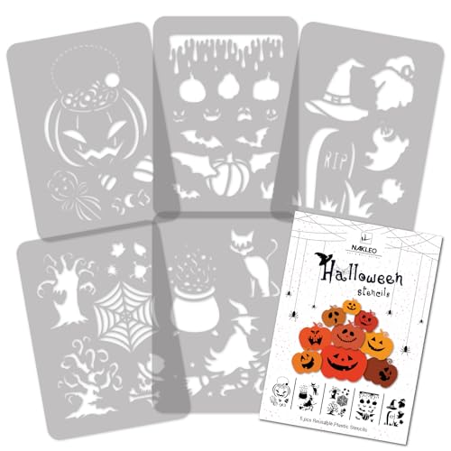 NAKLEO Malschablonen Set - Halloween Dekoration für Kinder - 5 Stück - A4 21x30 cm - Kinder Zeichnung MalereI Craft Schablone - Plastik und wiederverwendbar von Nakleo