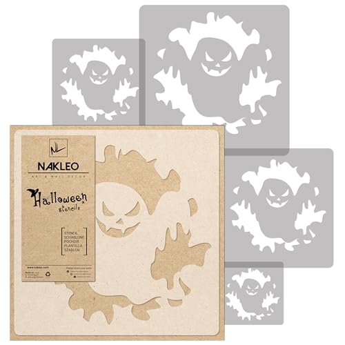 NAKLEO Malschablonen Set - Halloween Dekoration für Kinder - 5 Stück - Gruseliges Gespenst - 34x34 cm bis 9x9 cm - Kunststoff Wiederverwendbare Kinder Malvorlage von Nakleo