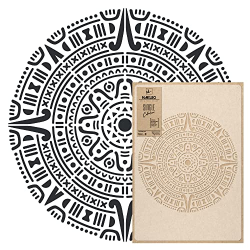 NAKLEO Mandala Große Malschablonen Durchmesser 39 cm - S, Aztekischer Kreis Geometrisches Ornament, Wiederverwendbare Kunststoff Wandschablone DIY Handwerk, Holz Möbel Boden Stoff von Nakleo