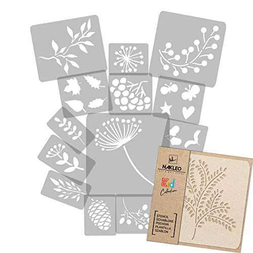 NAKLEO Schablonen Malen für Kinder, 14 Stück Set 9x12 bis 23x34cm Herbst Pflanzen, Wiederverwendbare Kunstoff Kinderzimmer Malvorlage Raumdekoration, Basteln DIY Wand Möbel Papier von Nakleo