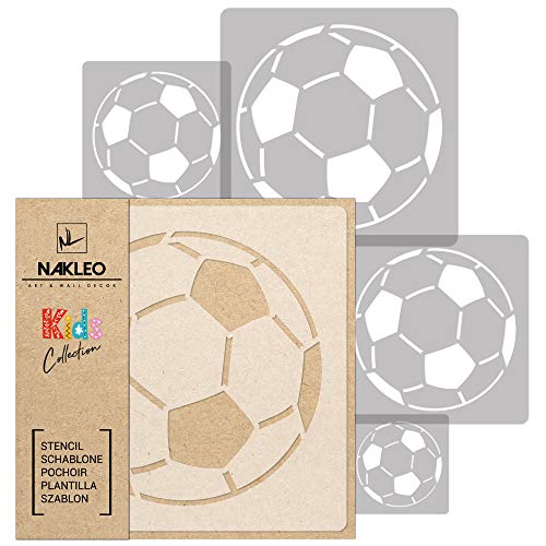 NAKLEO Schablonen Malen für Kinder, 5 Stück Set 9x9 bis 34x34cm Bälle Fußball, Wiederverwendbare Kunststoff für Kinderzimmer Malvorlage Raumdekoration, Basteln DIY Wand Möbel Papier von Nakleo