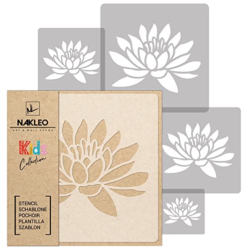 NAKLEO Schablonen Malen für Kinder, 5 Stück Set 9x9 bis 34x34cm Lotus Blume Natur, Wiederverwendbare Kunstoff Kinderzimmer Malvorlage Raumdekoration, Basteln DIY Wand Möbel Papier von Nakleo