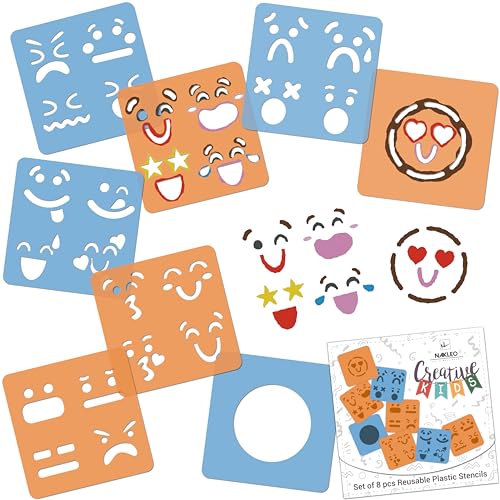 NAKLEO Schablonen Malen für Kinder, 8 Stück Set 15x15cm Emotes, Kinder Kreatives Zeichenschablonen, Kunststoff Wiederverwendbar Malschablone DIY Handwerk, Papier Wand Holz Stoff von Nakleo