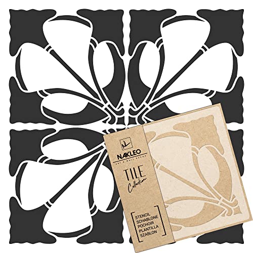 NAKLEO Fliesen Schablone zum Malen 10x10 cm, Art Nouveau Deco Blume Geometrisch, Kunststoff Wiederverwendbare Bodenschablone DIY, Holz Möbel Wand Dekoration von Nakleo