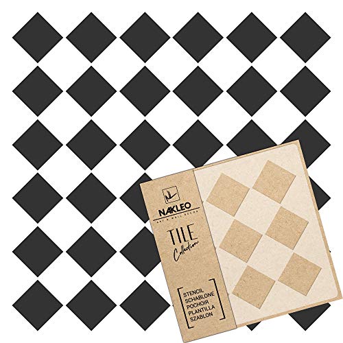 NAKLEO Tile Fliesen Mal Schablone – 25x25 cm - Carreau Geometrisches Quadrat-Schachbrett - Kunststoff Wiederverwendbare Bodenschablone von Nakleo