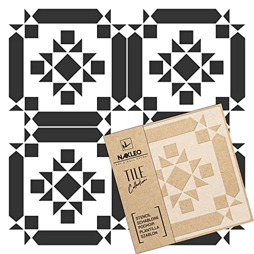 NAKLEO Fliesen Schablone zum Malen 33x33 cm, Frontera Ethnic Quadrat Dreieck Geometrisch, Kunststoff Wiederverwendbare Bodenschablone DIY, Holz Möbel Wand Dekoration von Nakleo