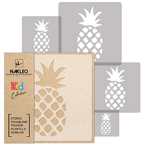 NAKLEO Wiederverwendbare Kunststoff Schablonen Malen Kinder, 5 Stück Set 9x9 bis 34x34cm Ananas Pflanze Tropisch, Kinderzimmer Malvorlage Raumdekoration, Basteln DIY Wand Möbel von Nakleo