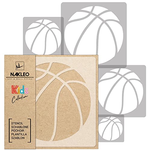 NAKLEO Wiederverwendbare Kunststoff Schablonen Malen Kinder, 5 Stück Set 9x9 bis 34x34cm Basketball Basket Ball, Kinderzimmer Malvorlage Raumdekoration, Basteln DIY Wand Möbel von Nakleo