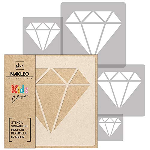 NAKLEO Wiederverwendbare Kunststoff Schablonen Malen Kinder, 5 Stück Set 9x9 bis 34x34cm Diamant Glamour Glänzend, Kinderzimmer Malvorlage Raumdekoration, Basteln DIY Wand Möbel von Nakleo