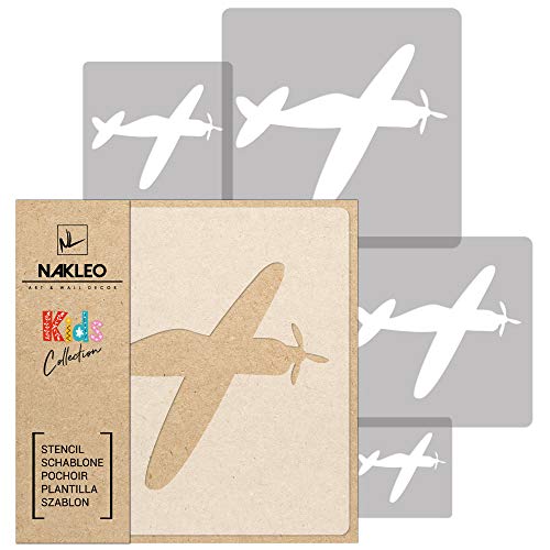 NAKLEO Wiederverwendbare Kunststoff Schablonen Malen Kinder, 5 Stück Set 9x9 bis 34x34cm Flugzeuge Flug Fliegen, Kinderzimmer Malvorlage Raumdekoration, Basteln DIY Wand Möbel von Nakleo