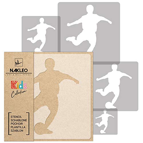 NAKLEO Schablonen Malen für Kinder, 5 Stück Set 9x9 bis 34x34cm Fußballer Soccer Spieler, Wiederverwendbare Kunststoff für Kinderzimmer Malvorlage Raumdekoration, Basteln DIY Wand Möbel Papier von Nakleo