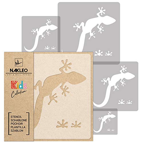 NAKLEO Wiederverwendbare Kunststoff Schablonen Malen Kinder, 5 Stück Set 9x9 bis 34x34cm Gecko Eidechse Reptil, Kinderzimmer Malvorlage Raumdekoration, Basteln DIY Wand Möbel von Nakleo