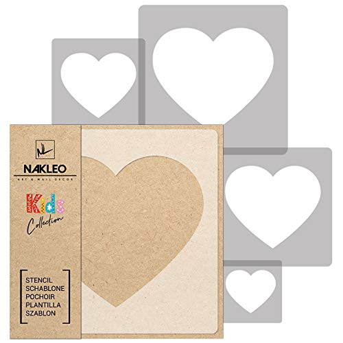 NAKLEO Wiederverwendbare Kunststoff Schablonen Malen Kinder, 5 Stück Set 9x9 bis 34x34cm Herz Valentinstag Liebe, Kinderzimmer Malvorlage Raumdekoration, Basteln DIY Wand Möbel von Nakleo