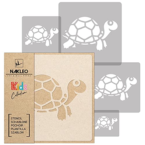 NAKLEO Schablonen Malen für Kinder, 5 Stück Set 9x9 bis 34x34cm Schildkröte Tier Reptil, Wiederverwendbare Kunstoff Kinderzimmer Malvorlage Raumdekoration, Basteln DIY Wand Möbel Papier von Nakleo