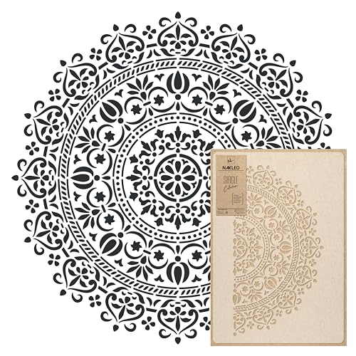 NAKLEO Mandala Große Malschablonen - Durchmesser 59 cm - Orientalischer Kreis Mandala Geometrisches Ornament - Wiederverwendbare Plastik Wandschablone von Nakleo