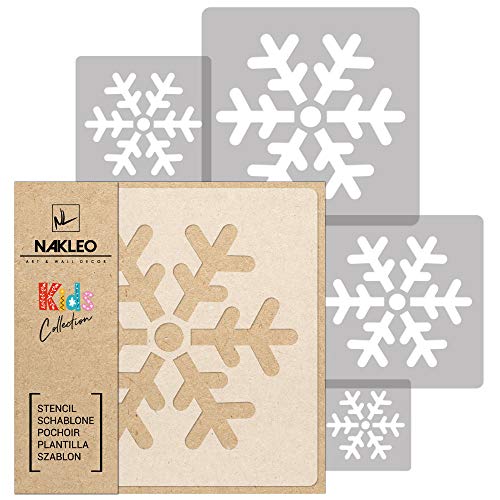 NAKLEO Wiederverwendbare Weihnachten Schablonen Malen, 5 Stück Set 9x9 bis 34x34cm Schneeflocke Kunststoff Muster, Kinder Kinderzimmer Malvorlage Raumdekoration, Basteln DIY Wand Möbel von Nakleo