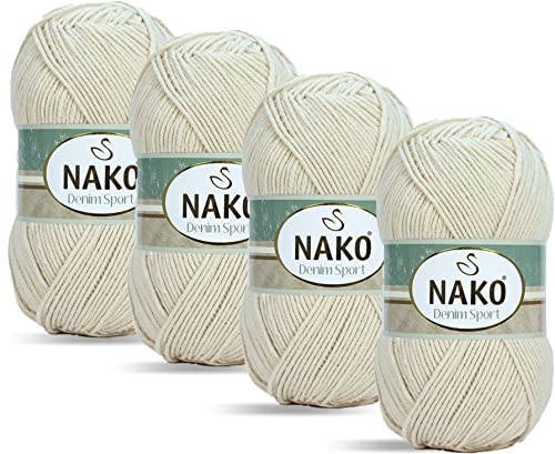 Nako Denim-Sport, Baumwoll-Kinnitting-Garn, Strickseil, Sie können einen Jeans-Look erhalten, (4 Knäuel) je Knäuel (100 g), Sie können es in Ihren Amigurumi, dekorativen Zöpfen (Dark Cream 1689) von NAKO