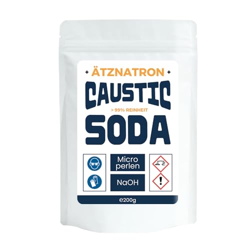 Nakobe 200g Ätznatron - Caustic Soda >99% Reinheit | Hochreines Natriumhydroxid für Seifenherstellung, Reinigung und Entfettung - Micropearls von Nakobe