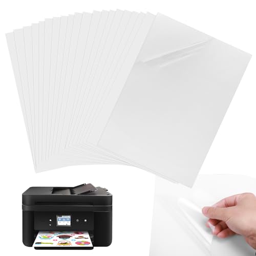 20 Blätter A4 Vinyl Aufkleberfolie Selbstklebend Folie, Transparent Klar Selbstklebend Aufkleber zum Bedrucken, Druckerpapier Schnell Trocknen Stickerpapier für Tintenstrahldrucker und Laserdrucker von Nakutita