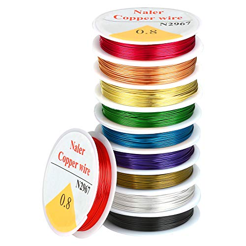 Naler 0,8 mm Kupferdraht Set Bunt in 10 Farben Basteldraht Schmuckdraht Schmuck Faden für Basteln (10 Stück) von Naler