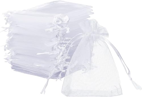 Naler 50 x Organza Säckchen Weiß Organzabeutel Schmucksäckchen Geschenktüten - 7 x 9 cm von Naler