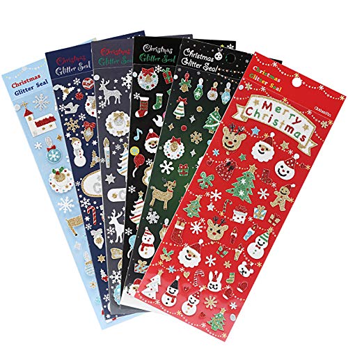 Naler 6 x Weihnachtsstickers Glitzer Weihnachten Stickers für Dekoration Scrapbooking Weihnachts Geschenk Verpackung von Naler