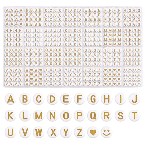 Naler 700 x Buchstabenperlen Gold Perlen zum Basteln 7 mm Rund Alphabet Spacer Perlen für DIY Schmuck Armbänder Ketten von Naler